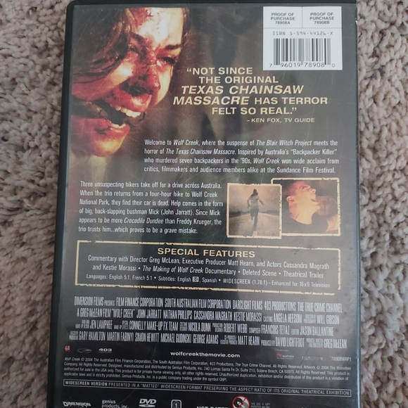 Wolf Creek (DVD, 2006, Unrated) Pre-Owned Tested Working Great Condition - Picture 2 of 2